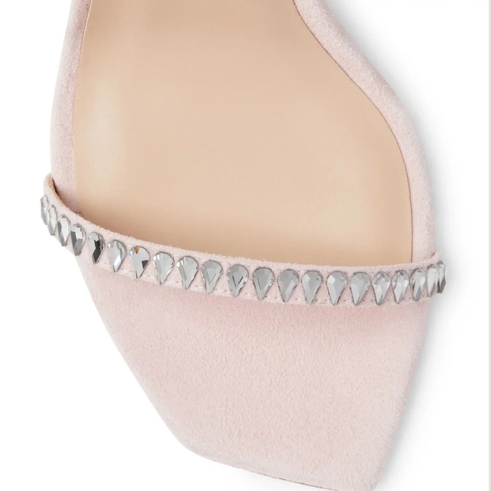 Stuart Weitzman "Gemcut 100" Blush Suede Embellished Sandals Size: 9.5B - $650 - Picture 12 of 13